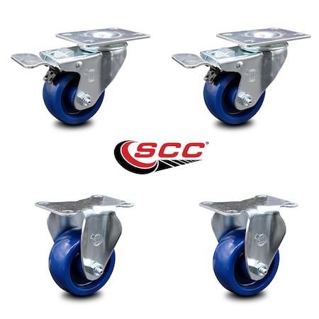 Service Caster 3.5 Inch Solid Polyurethane Swivel Top Plate Caster Lock Brake 2 Rigid SCC, 2PK SCC-TTL20S3514-SPUS-2-R-2